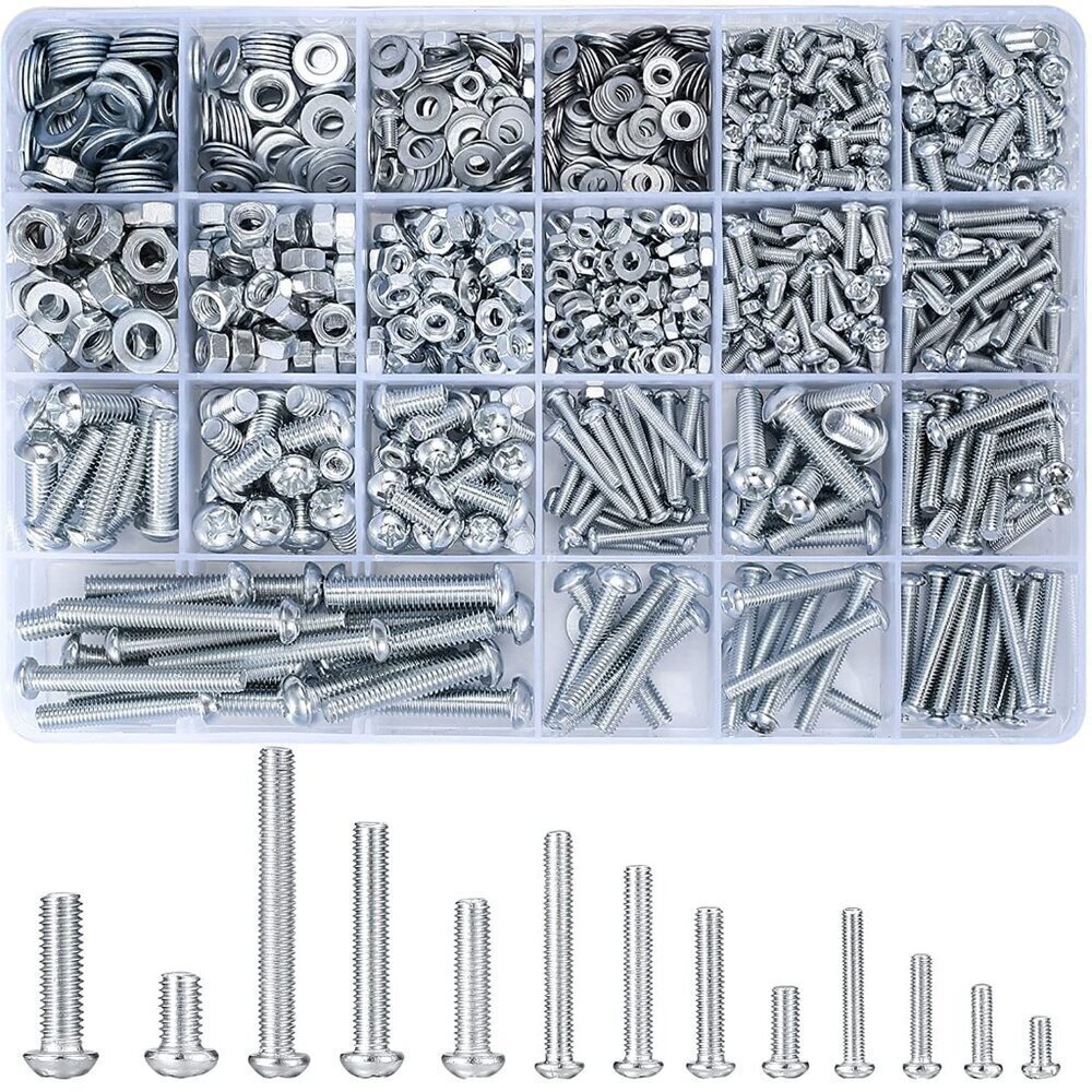1080 Ps Srews Bolts and Nuts Assortment Kit, Metri Mahine Srews and Nuts and